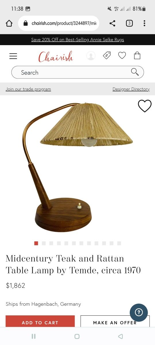 Lampa de birou vintage Temde, anii 1970