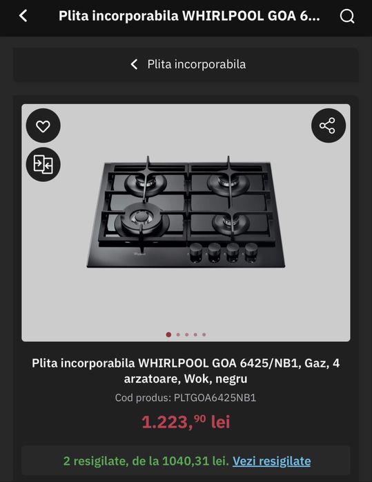 Plita incorporabila pe gaz Whirlpool