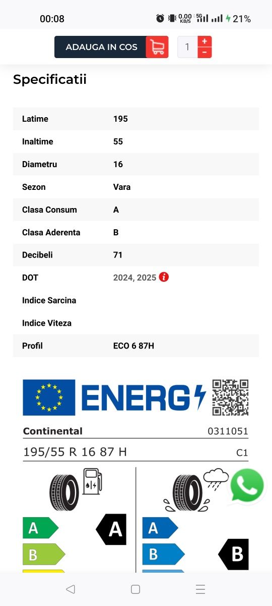 Vand cauciucuri de vara Continental EcoContact 6, 195/55 R16 din 2024