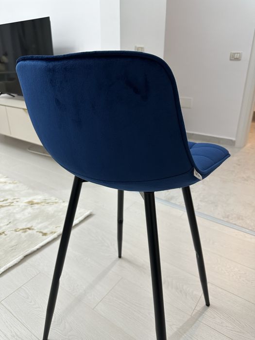Set 2 scaune de bar moderne, catifea, culoare albastru velvet