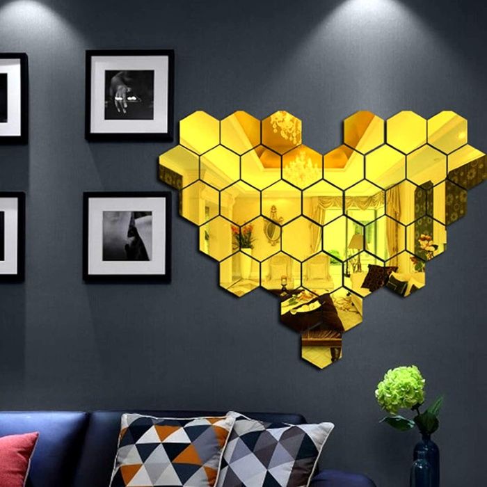Set Oglinzi Design Hexagon - Oglinzi Decorative Acrilice Gold - 10 buc