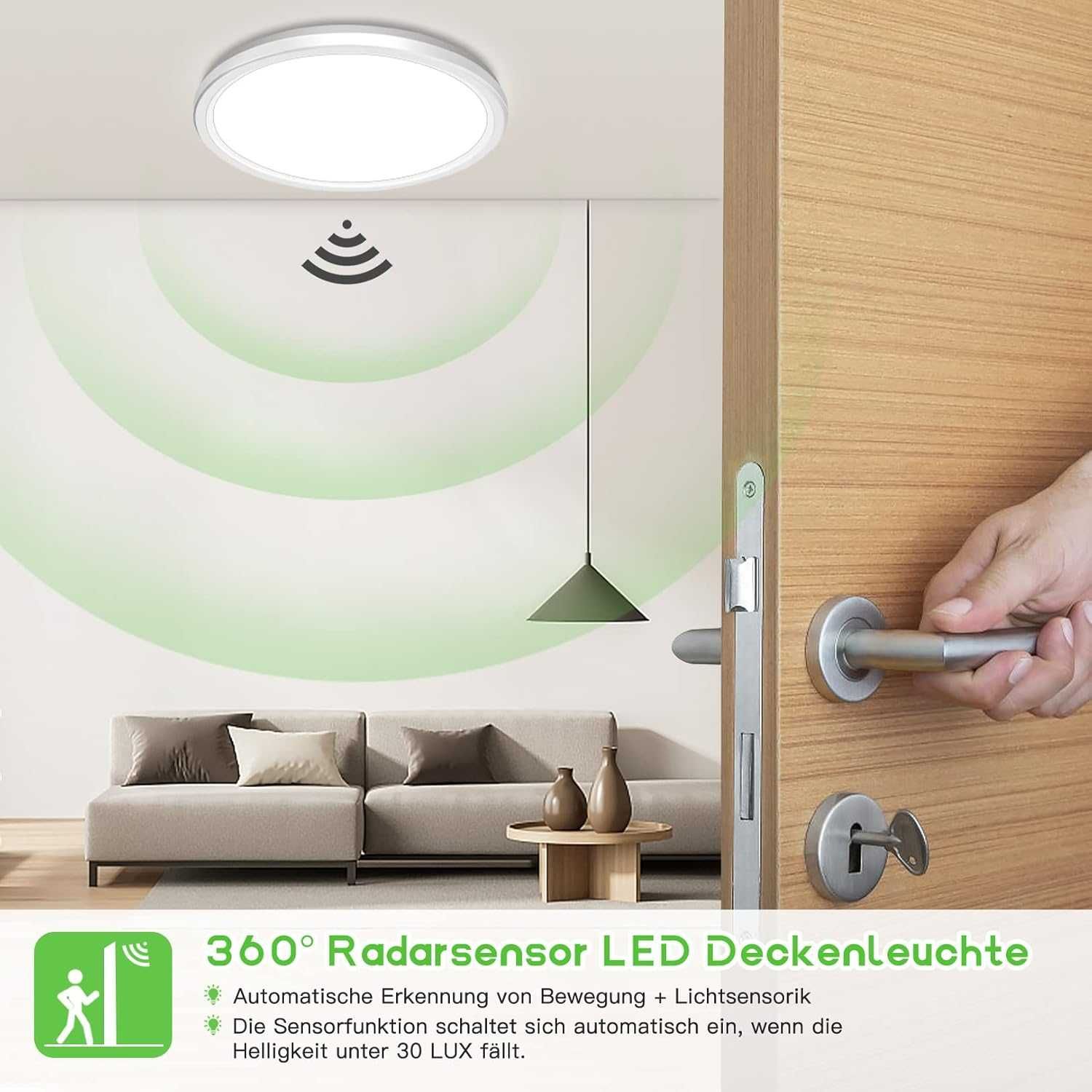 LED плафони със сензор за движение, 18 W, 5000 K,1800 lm –6 бр налични