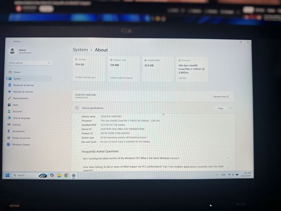 Lenovo T14 i7, 32GB RAM, 1TB SSD