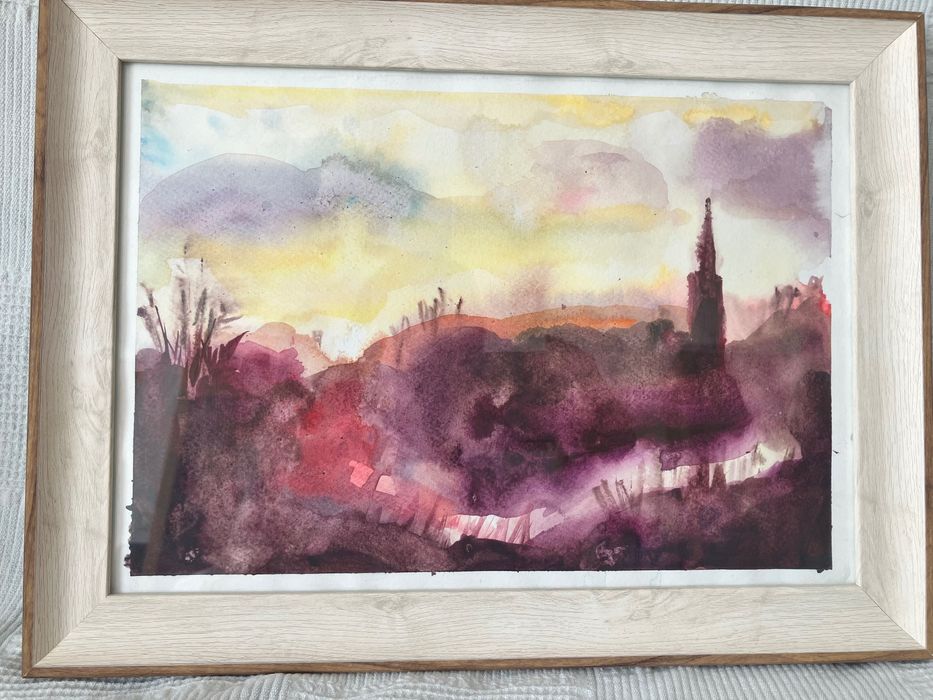 Акварелен пейзаж. Акварелни бои върху картон