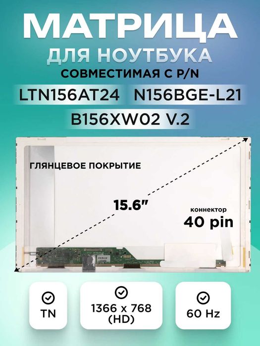 Матрицы для ноутбуков стандарт 15,6 оптом