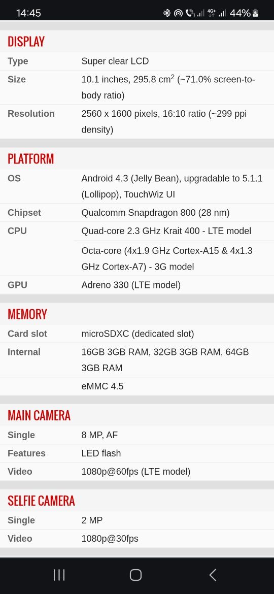 Tableta Samsung Galaxy note 10.1 2014 edition 3gb ram