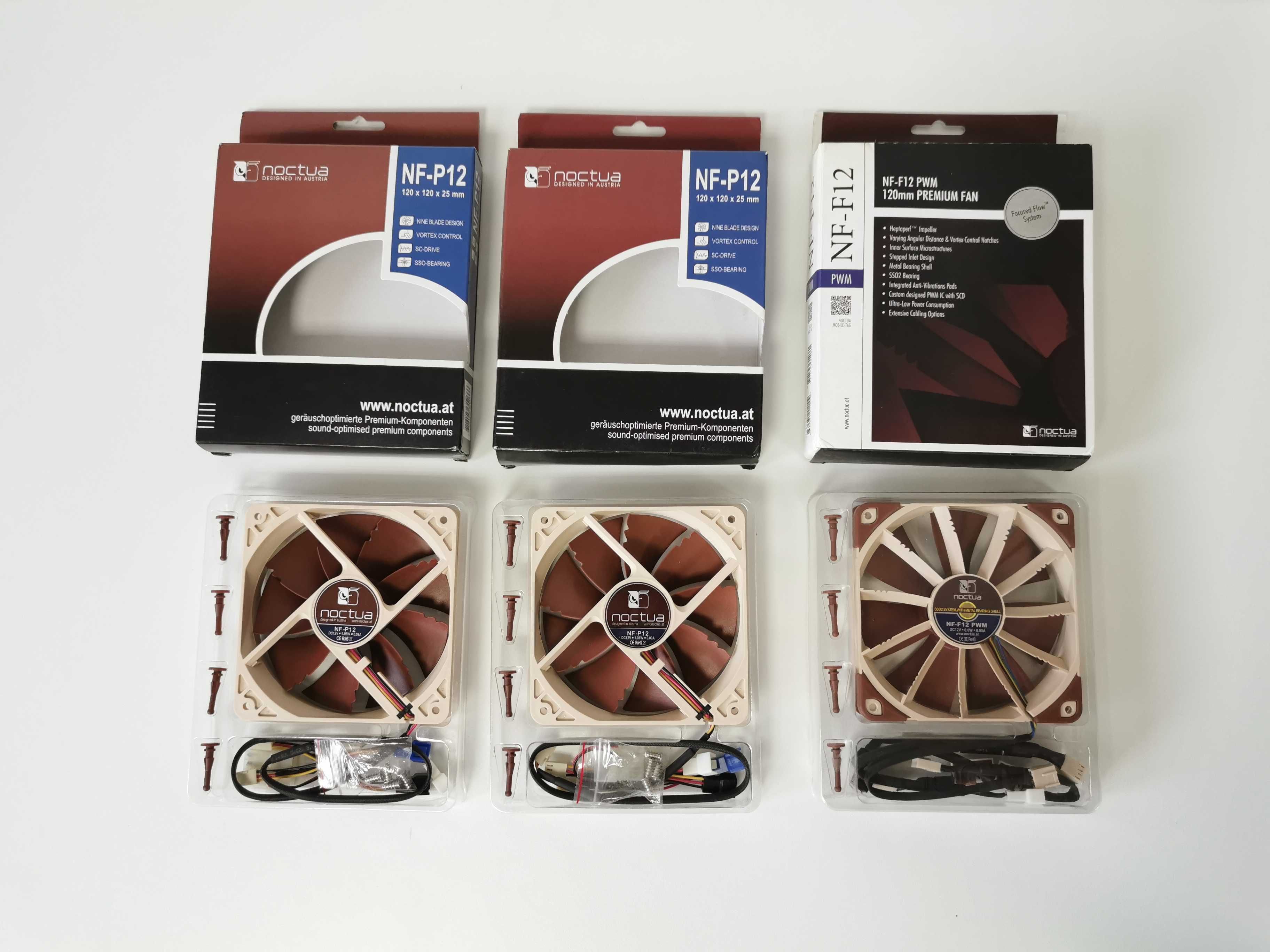 Комплект от три броя вентилатори Noctua NF-F12 PWM и Noctua NF-P12