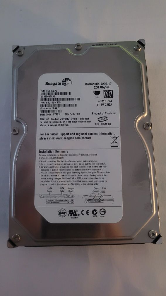 HDD hard disk Seagate Barracuda 7200.10 de 250GB, 7200rpm, 16MB