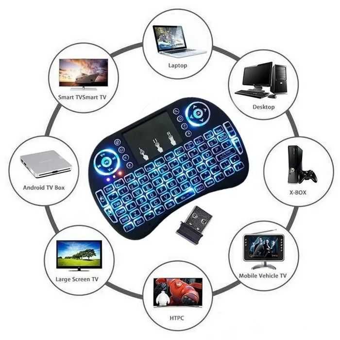 Мини Безжична светеща клавиатура с тъчпад за лаптоп,тв,телефон,таблет