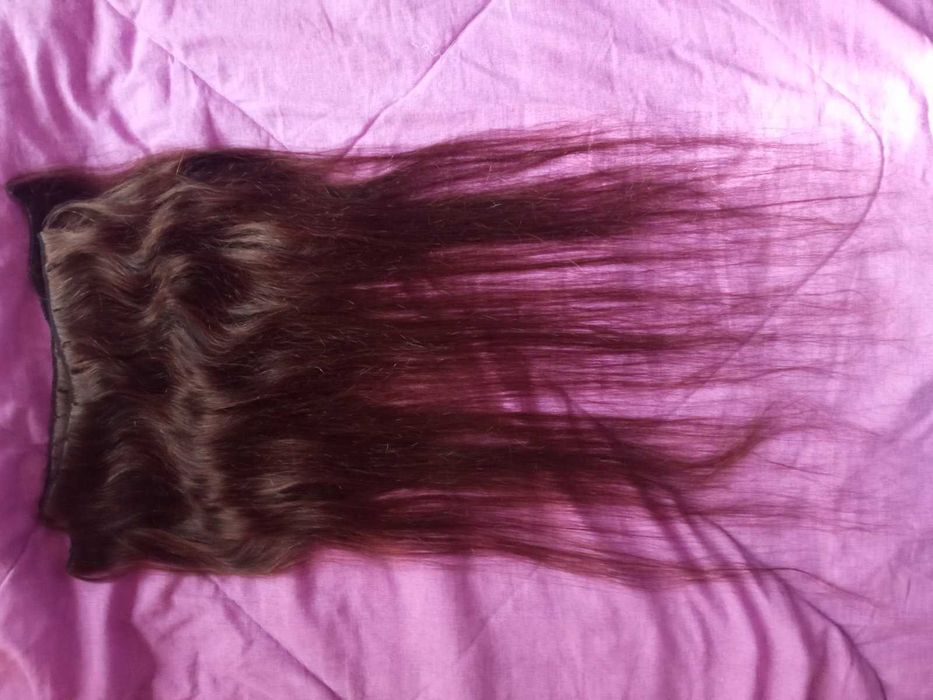 100% естествена коса, на редове, 150г-65см, екстеншъни, тъмно кестеняв