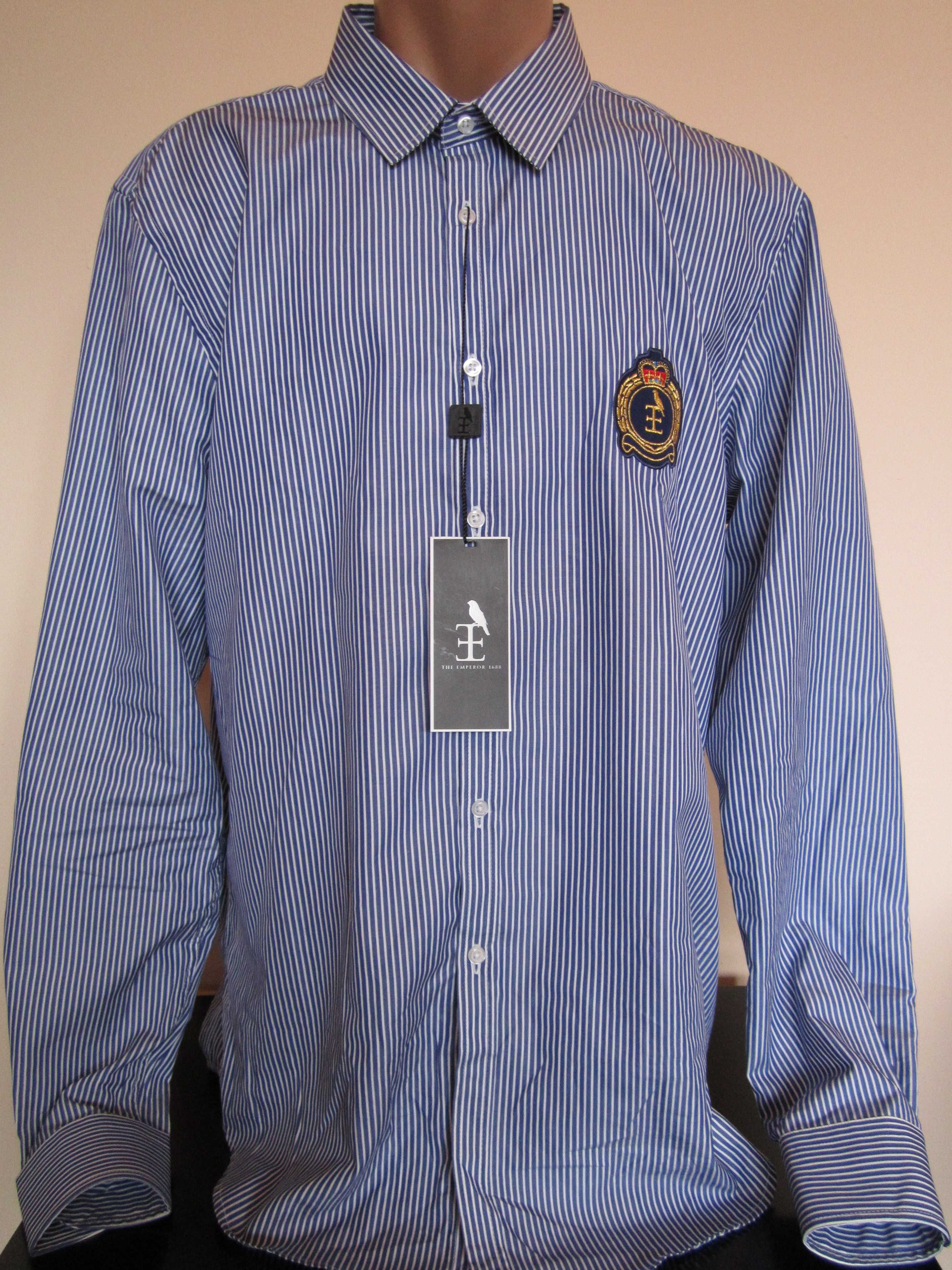 НОВА синьо-бяла мъжка памучна риза THE EMPEROR 1688 размер XL от САЩ