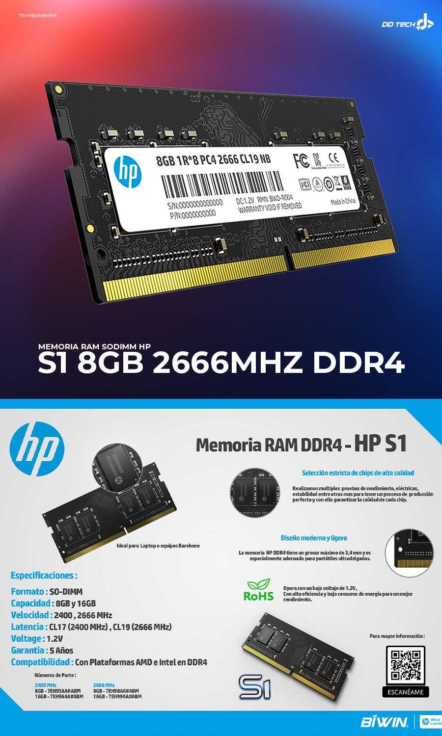 Memorie 8GB DDR4 2666MHz pentru laptop 8 GB 7EH98AA#ABB SSD Optional