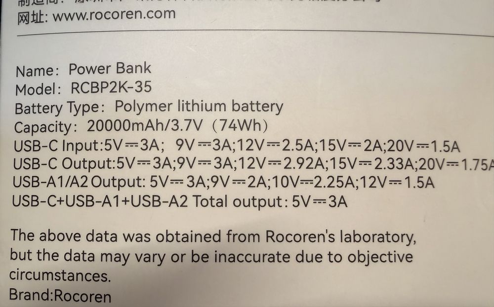 Rocoren Power Bank 35W 20000 mAh