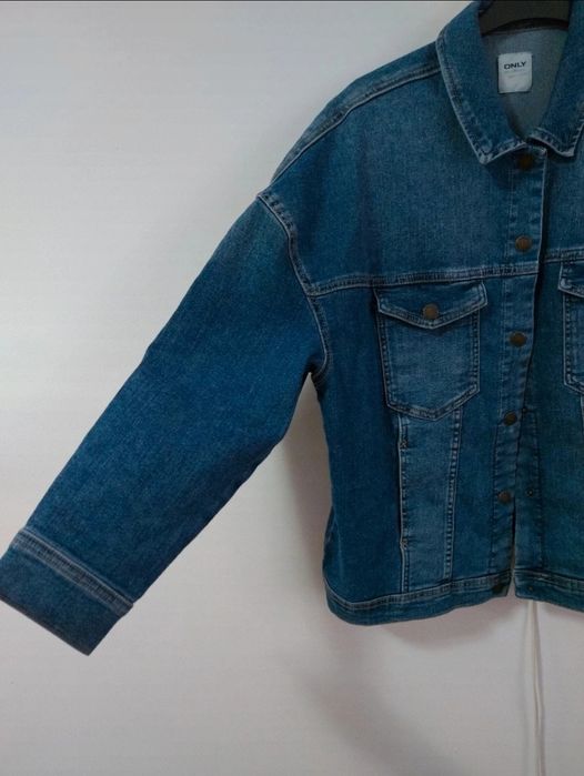 Geaca din denim Only oversize drop, culoare bleumarin (40)