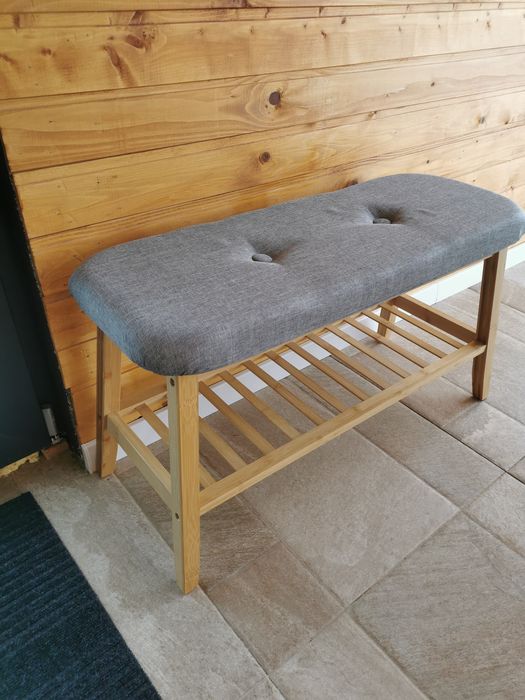 Bancheta hol, cu un raft, bambus + gri