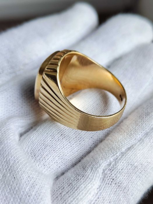 Retro Inel Aur 14K Barbatesc Cu Onix Negru ghiul aur Diplomat