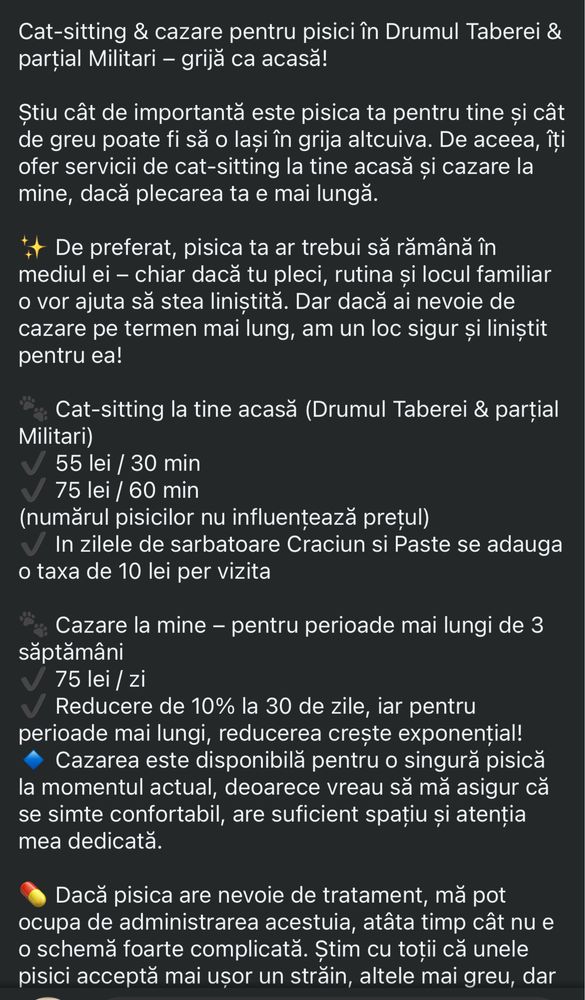 Ofer serviciu de cat sitting