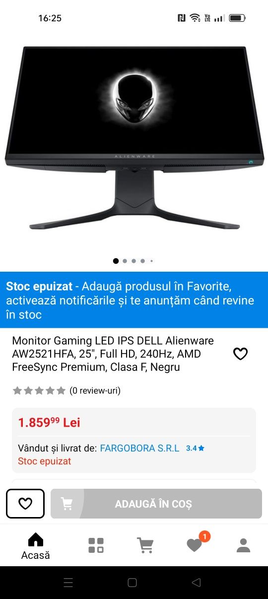 Monitor alienware 2521hfa la cutie