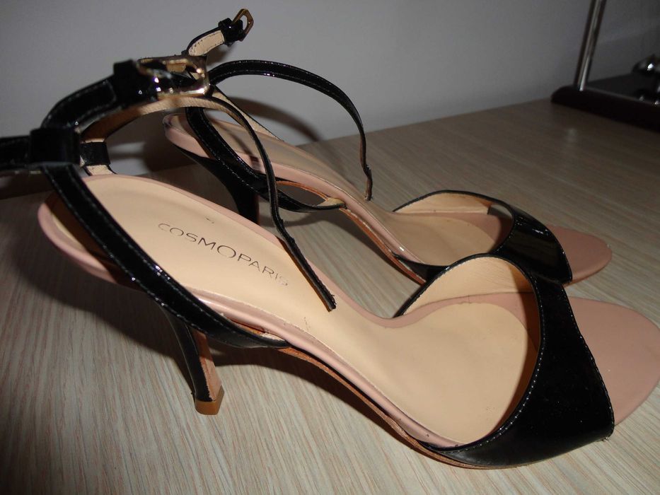 sandale elegante Cosmo Paris din lac natural negru, marimea 38