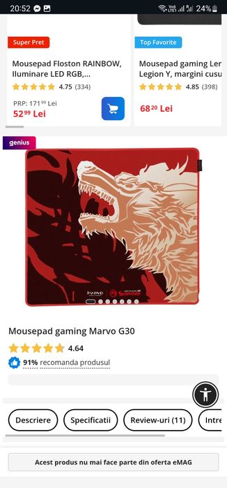 Cooler laptop STREX/Mousepad Marvo g30