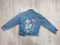 Jacheta jeans pictata manual flori M/L 38 40