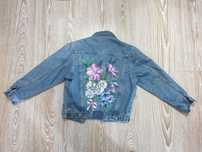 Jacheta jeans pictata manual flori M/L 38 40