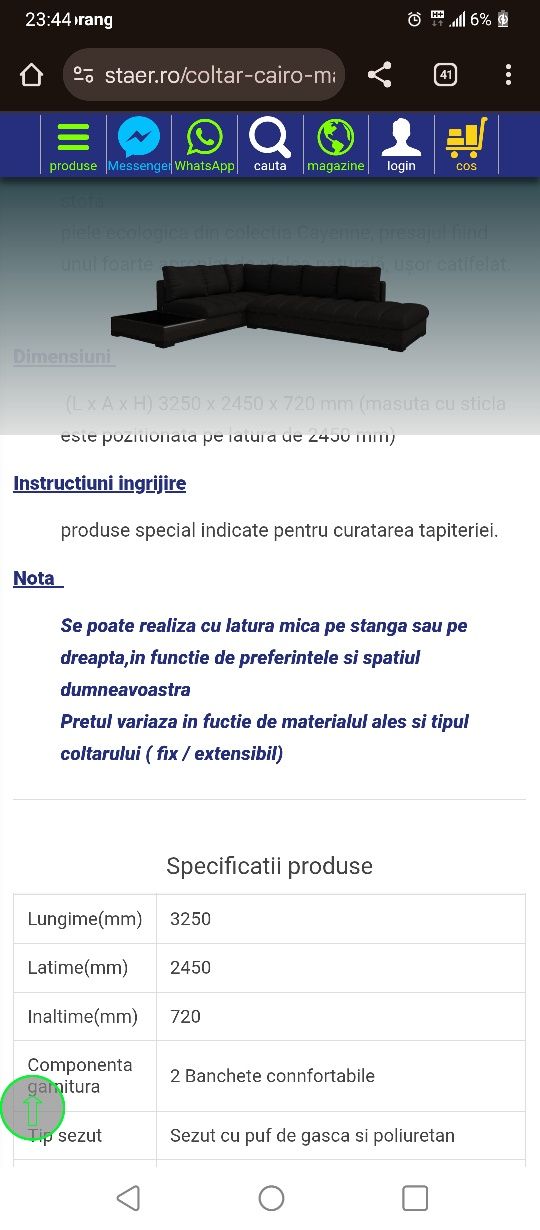 Canapea coltar extensibil Cairo Staer