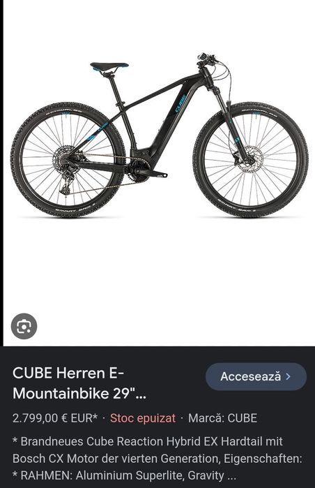 Bicicletă hybrid cube reaction, roți 29 inch, cadru XL