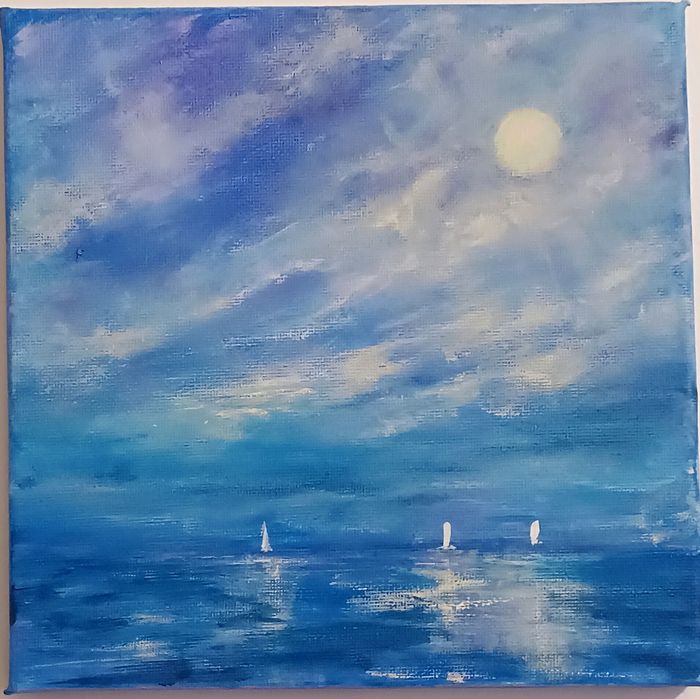 'Blue Magic Night' tablou pictat manual, 20/20 cm