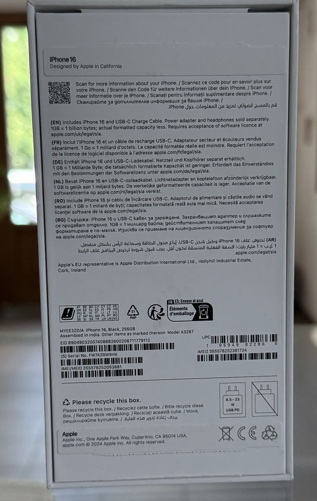 iPhone 16 256 gb Pret 3650 lei fix