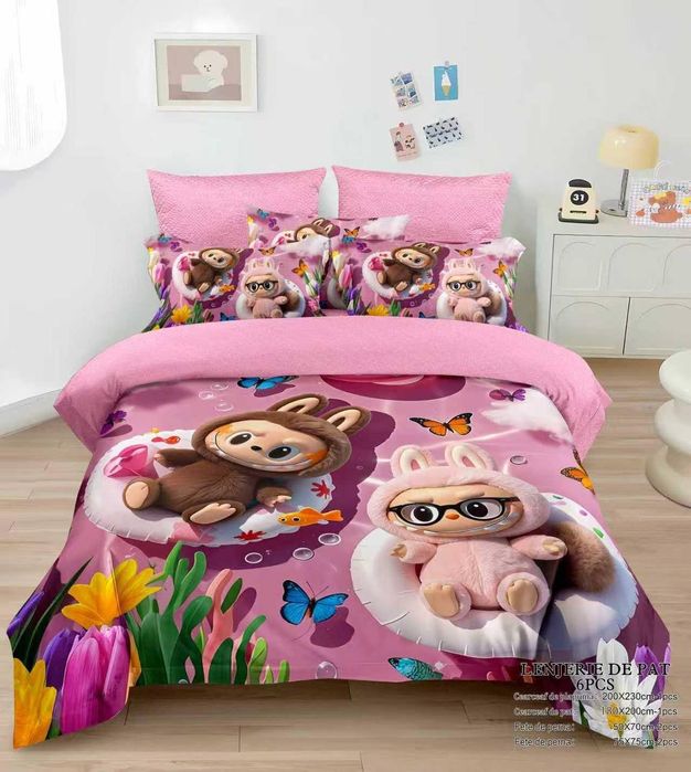 Lenjerie de pat finet 6 piese cu cearceaf pe elastic