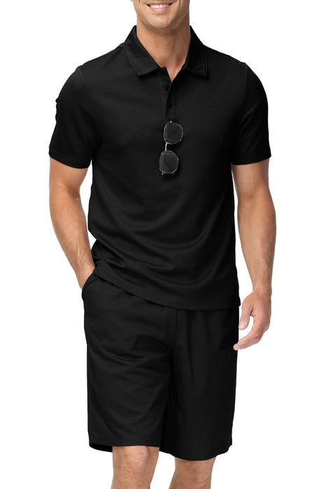 Trening bărbați vară, 2 piese – tricou polo + pantaloni scurți, XXL