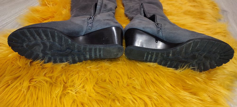 Cizme cu platformă pana la genunchi, gri, Graceland