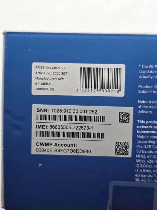 Router 5G AVM FRITZ Box 6860, alb, 111x163x31mm, 1 port Ethernet, 4 an