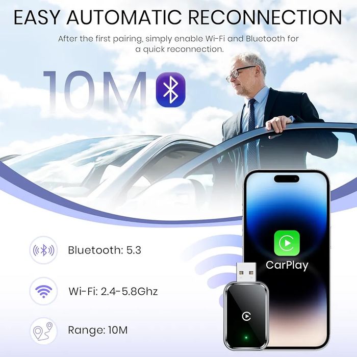 Wireless carplay - model nou, compact compatibil cu 99% din masini
