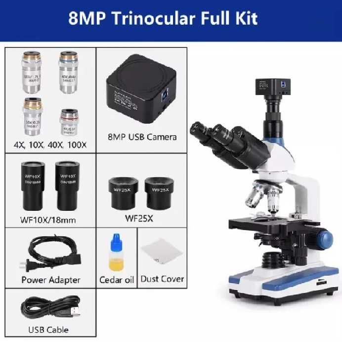 Микроскоп профессиональный с ув-м 40Х-2500 камера 8 МП интерфейс 3.0