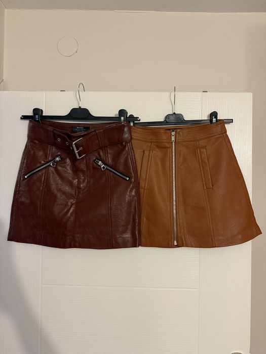 Къса кафява кожена пола Bershka