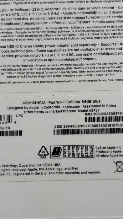 ipad 10 64 gb. Wifi + e-sim. Blue