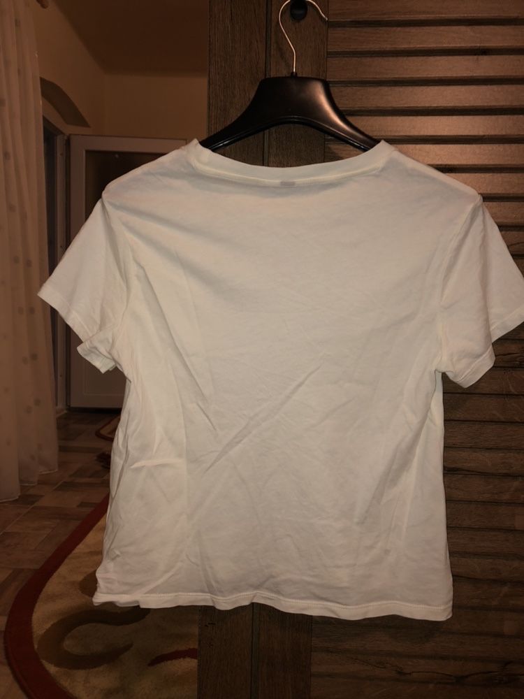 Tricou alb/ivory h&m cu inimioara roz