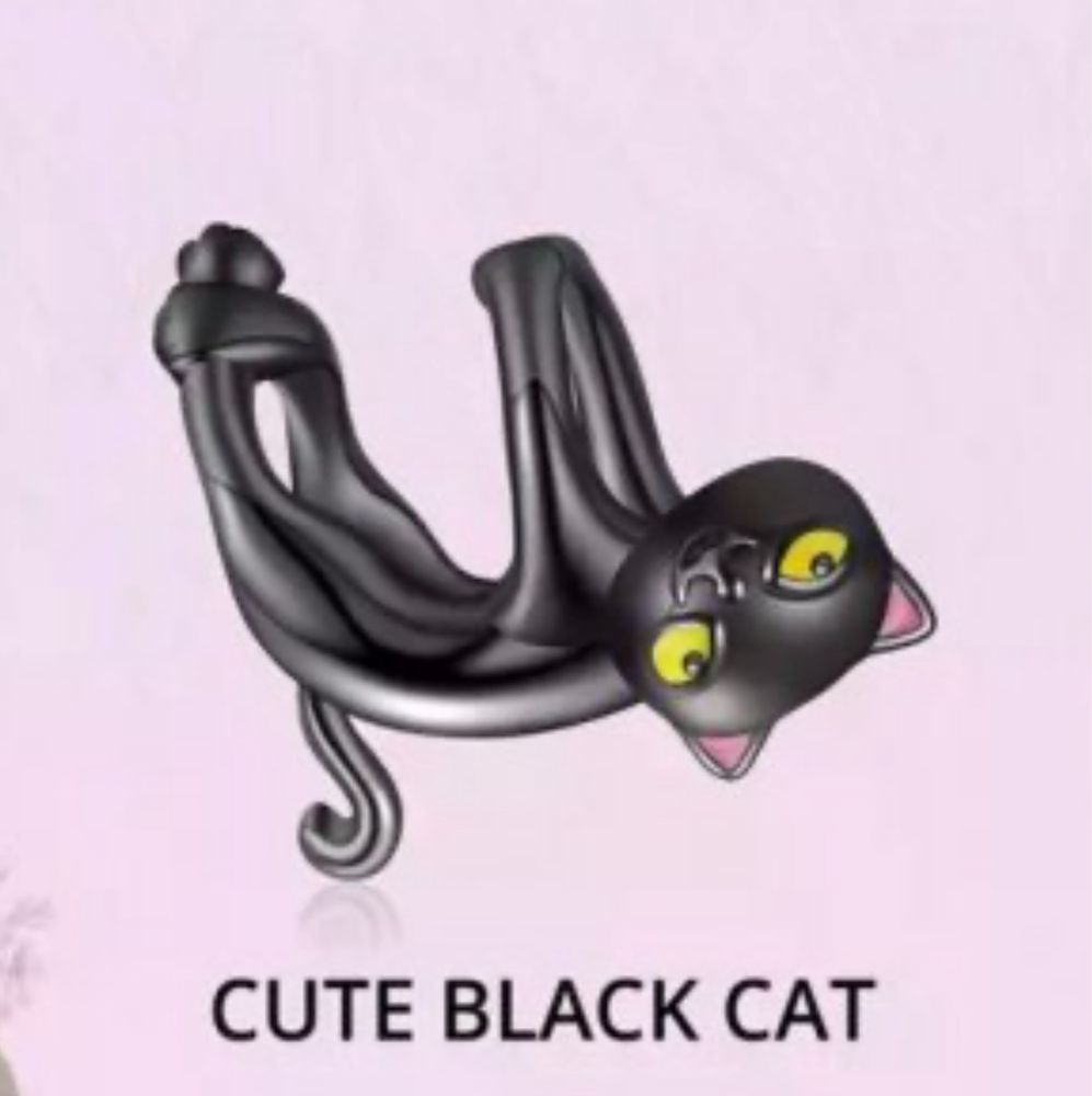 Сребърен талисман за гривна Пандора черна котка, модел 53