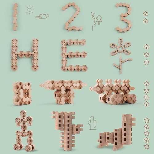 Нови Дървени конструктори за деца 3+ Montessori STEM играчка с чанта