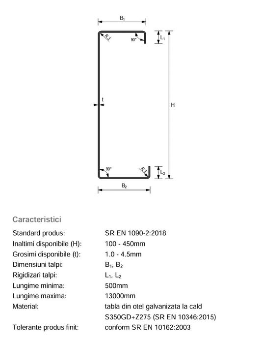 Profil (grinda) C200 Lindab din tabla de otel galvanizata la cald