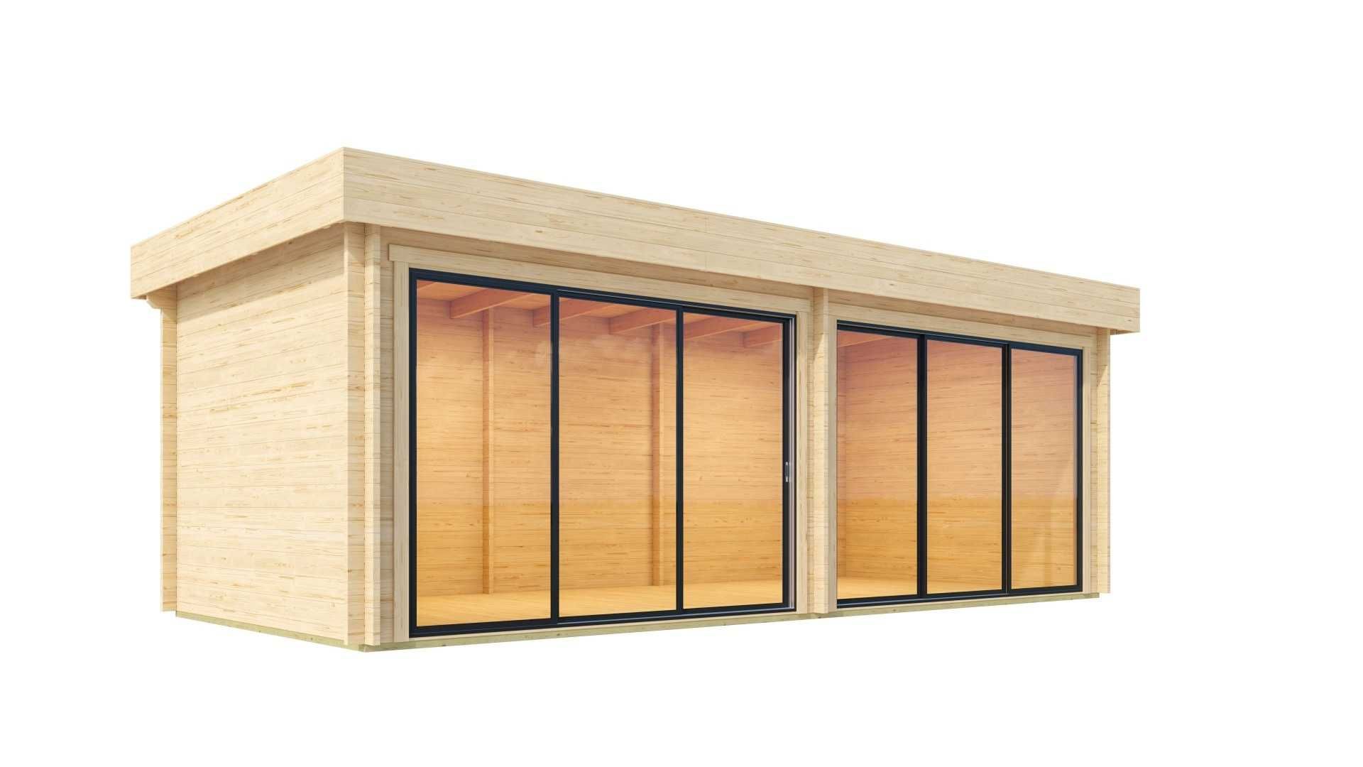Дървен бунгало с две спални и плъзгащи прозорци
