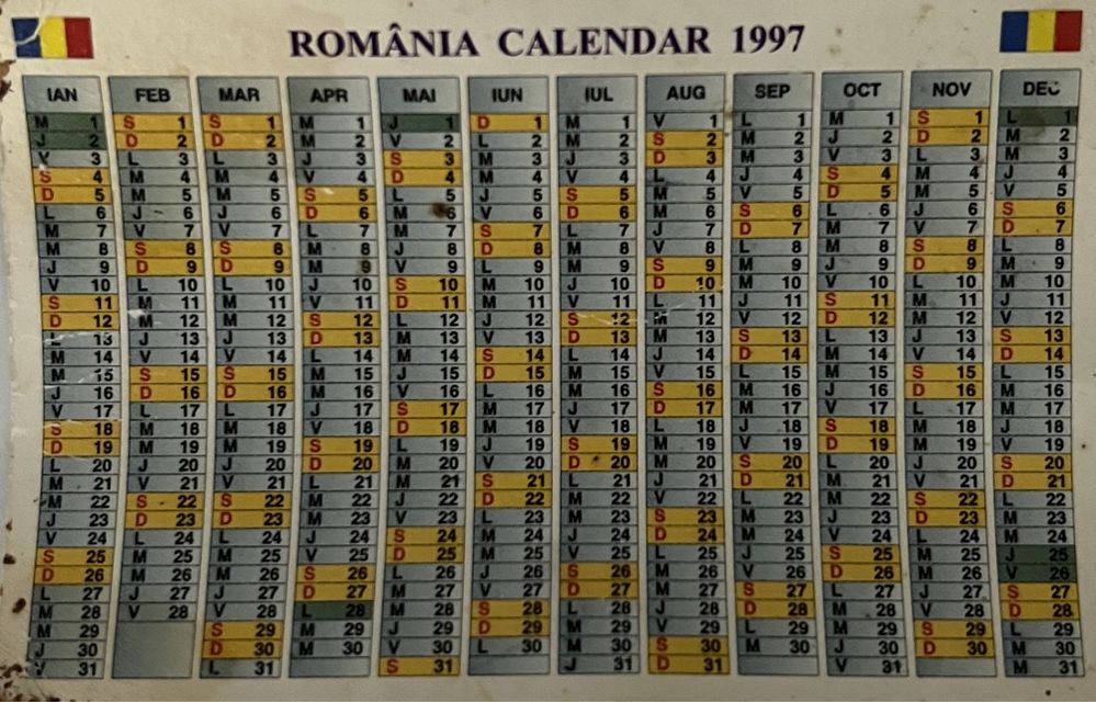 Calendar de colectie 1997