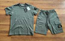 Мъжки,памучен,къс комплект Stone Island в масленозелено
