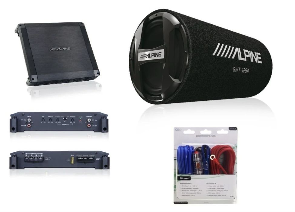 Subwoofer ALPINE cu Amplificator ALPINE si Cabluri