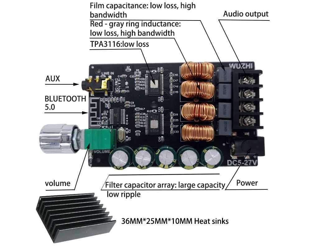 Усилитель мощности звука Wuzhi ZK-1002 TPA3116 2x100Вт