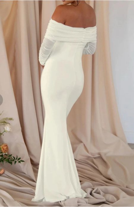 Club London Rochie albă lungă maternitate gravide bardot