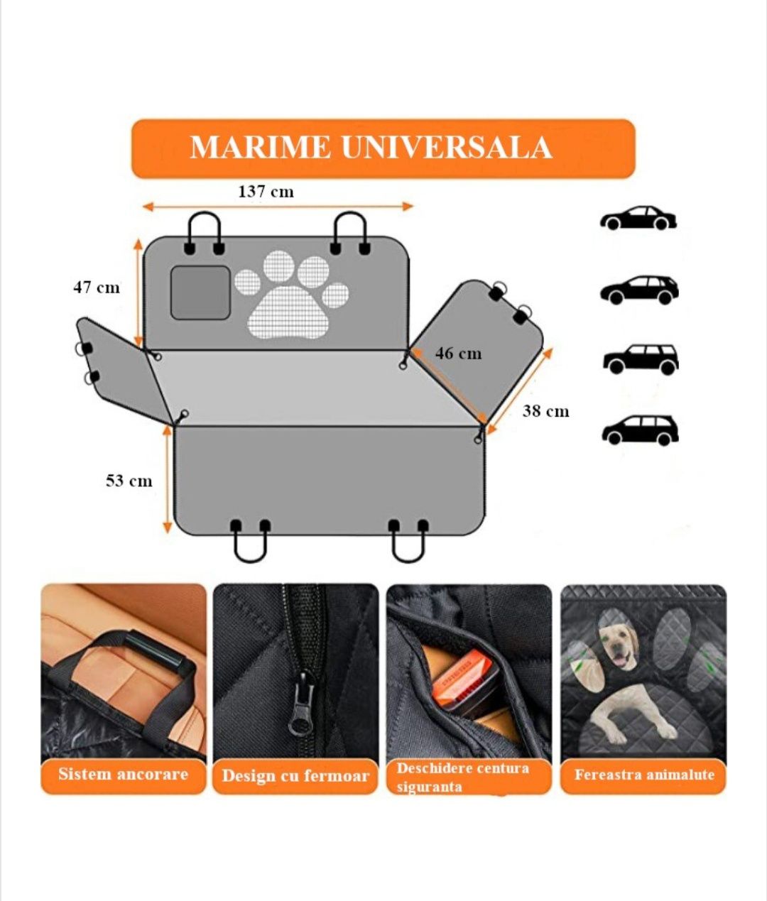 Husa bancheta auto sau portbagaj, 4in1, pentru transport si protectie