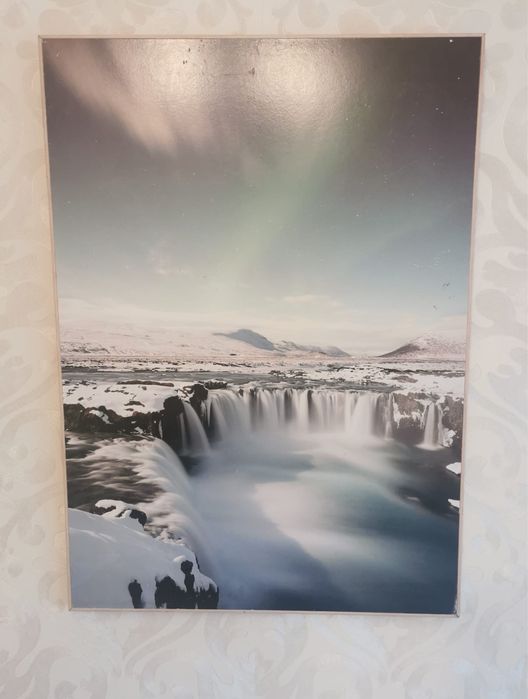 Антикварна арт фотография Исландия водопада Годафос в рамка за стена